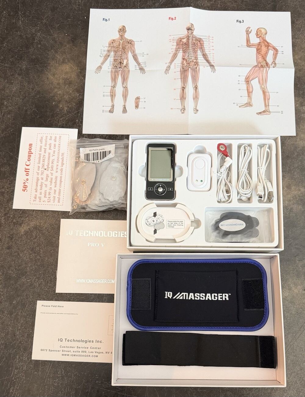 IQ Technologies Pro V Massager Muscle Pain Stress Relief+ Belt + Palm Pads, READ
